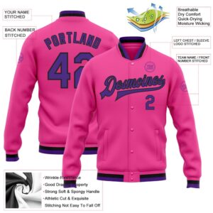 Custom Pink Purple Black Bomber Full Snap Baseball Jacket Custom Team Jacket 2 bialpu.jpg