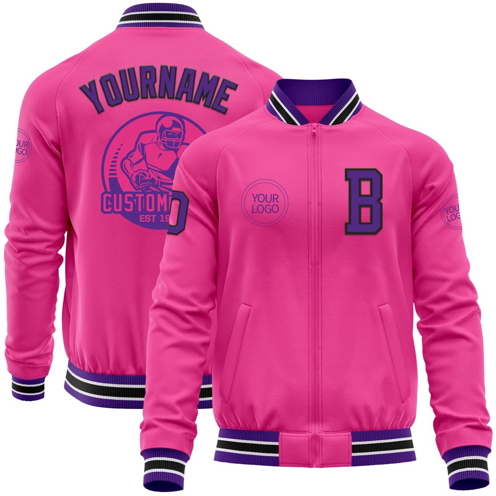 Custom Pink Purple Black Bomber Varsity Baseball Jacket, Custom Team Jacket Custom Pink Purple Black Bomber Varsity Baseball Jacket, Custom Team Jacket