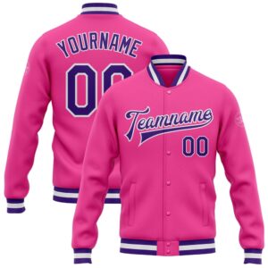Custom Pink Purple White Bomber Full Snap…