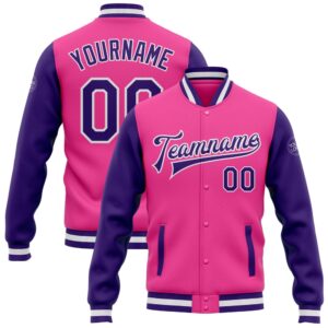 Custom Pink Purple White Bomber Full Snap…