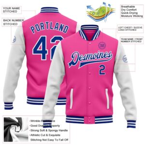 Custom Pink Royal White Bomber Full Snap Varsity Baseball Jacket Custom Team Jacket 2 dychpv.jpg