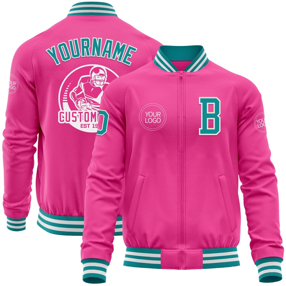 Custom Pink Teal White Bomber Varsity Baseball Jacket, Custom Team Jacket Custom Pink Teal White Bomber Varsity Baseball Jacket, Custom Team Jacket