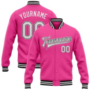Custom Pink White Black Bomber Full Snap…