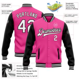Custom Pink White Black Bomber Full Snap Varsity Baseball Jacket Custom Team Jacket 2 ssgdsr.jpg