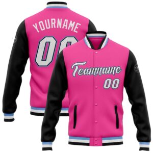 Custom Pink White Black Light Blue Bomber…
