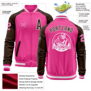 Custom Pink White Brown Bomber Varsity Baseball Jacket Custom Team Jacket 2 a8qhh0.jpg