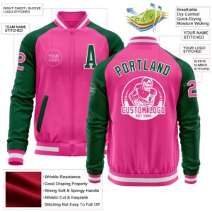 Custom Pink White Kelly Green Bomber Varsity Baseball Jacket Custom Team Jacket 2 slwfbe.jpg