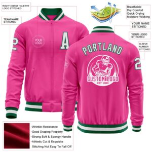 Custom Pink White Kelly Green Bomber Varsity Letterman Zipper Jacket Custom Team Jacket 2 xyyq3q.jpg