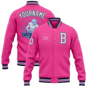 Custom Pink White Light Blue Black Bomber…