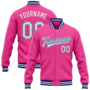 Custom Pink White Royal Bomber Full Snap…