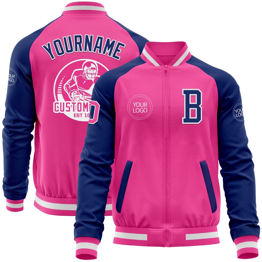 Custom Pink White Royal Bomber Varsity Baseball Jacket, Custom Team Jacket Custom Pink White Royal Bomber Varsity Baseball Jacket, Custom Team Jacket