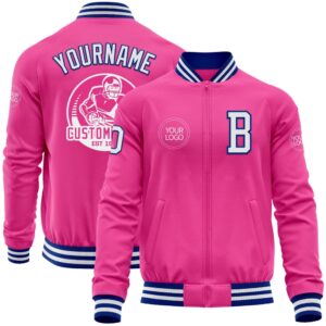 Custom Pink White Royal Bomber Varsity Letterman…