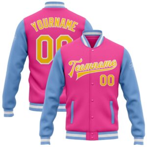 Custom Pink Yellow Light Blue Bomber Full…
