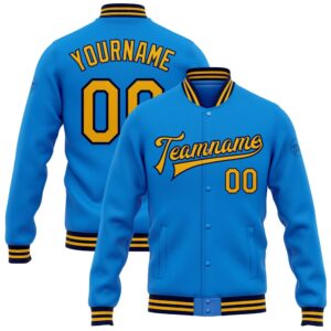 Custom Powder Blue Gold Navy Bomber Full…