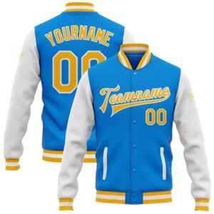 Custom Powder Blue Gold White Bomber Full…