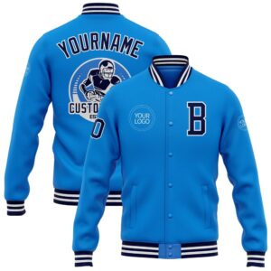 Custom Powder Blue Navy White Bomber Full…