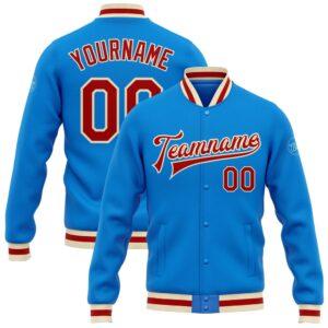 Custom Powder Blue Red Cream Bomber Full…