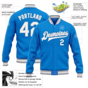 Custom Powder Blue White Gray Bomber Full Snap Baseball Jacket Custom Team Jacket 2 bkdcus.jpg