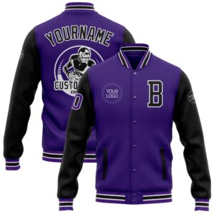 Custom Purple Black Bomber Full Snap Varsity…
