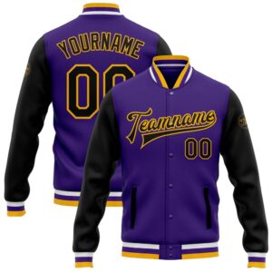 Custom Purple Black Gold Bomber Full Snap…