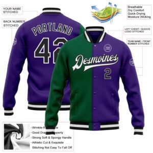 Custom Purple Black Kelly Green Bomber Full Snap Varsity Letterman Split Fashion Jacket Custom Team Jacket 2 n1totq.jpg