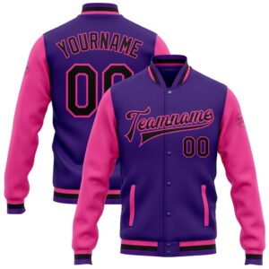 Custom Purple Black Pink Bomber Full Snap…