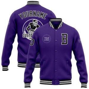 Custom Purple Black White Bomber Full Snap…