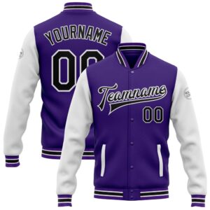 Custom Purple Black White Bomber Full Snap…
