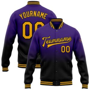 Custom Purple Gold Black Bomber Full Snap…