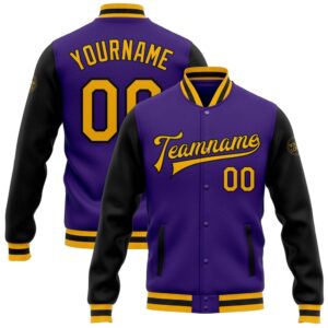 Custom Purple Gold Black Bomber Full Snap…