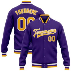 Custom Purple Gold White Bomber Full Snap…