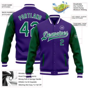 Custom Purple Kelly Green White Bomber Full Snap Varsity Baseball Jacket Custom Team Jacket 2 viezh7.jpg