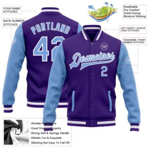 Custom Purple Light Blue White Bomber Full Snap Varsity Baseball Jacket Custom Team Jacket 2 hpokvc.jpg