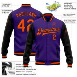 Custom Purple Orange Black Bomber Full Snap Varsity Baseball Jacket Custom Team Jacket 2 wltlwe.jpg