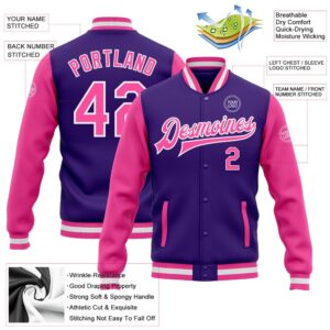 Custom Purple Pink White Bomber Full Snap Varsity Baseball Jacket Custom Team Jacket 2 do91ux.jpg