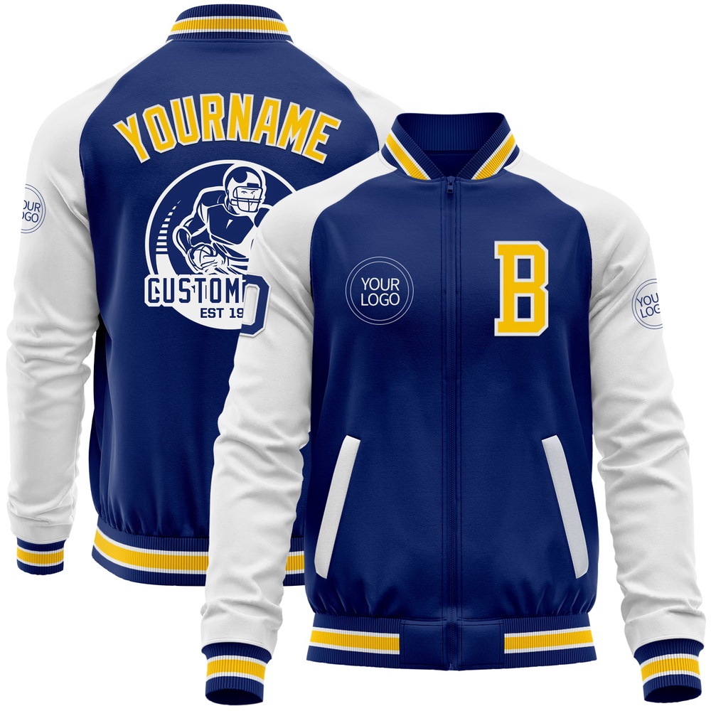 Custom Royal Yellow White Bomber Varsity Baseball Jacket, Custom Team Jacket Custom Royal Yellow White Bomber Varsity Baseball Jacket, Custom Team Jacket