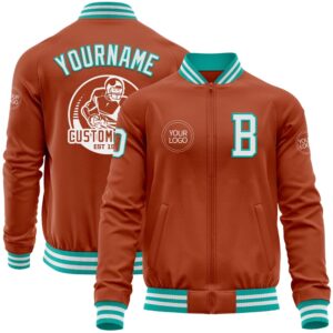 Custom Texas Orange White Aqua Bomber Varsity…