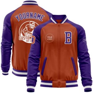 Custom Texas Orange White Purple Bomber Varsity…