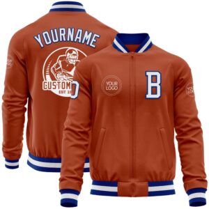Custom Texas Orange White Royal Bomber Varsity…