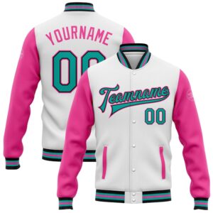 Custom White Aqua Black Pink Bomber Full…