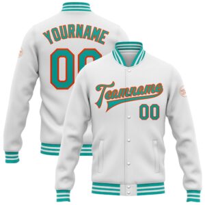 Custom White Aqua Orange Bomber Full Snap…