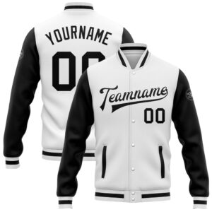 Custom White Black Bomber Full Snap Varsity…