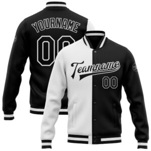 Custom White Black Bomber Full Snap Varsity…