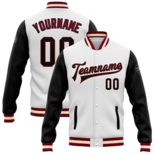 Custom White Black Maroon Cream Bomber Full…