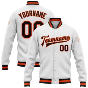 Custom White Black Orange Bomber Full Snap…