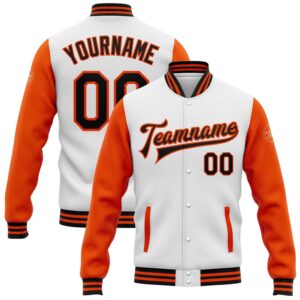 Custom White Black Orange Bomber Full Snap…