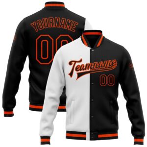 Custom White Black Orange Bomber Full Snap…