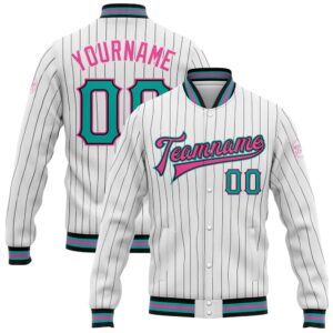 Custom White Black Pinstripe Aqua Pink Bomber…