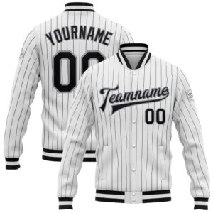 Custom White Black Pinstripe Black Gray Bomber…