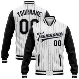 Custom White Black Pinstripe Black Gray Bomber…